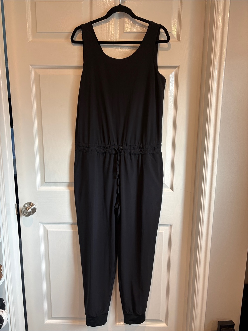 Athleta Black Sleeveless Drawstring-Waist Jumpsuit